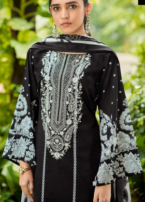 DRAVINAM Trends Unstitched Pure Lawn Cotton Pakistani Embroidered Suit Dress Material with Unstitched Bottoms and Cotton Dupatta