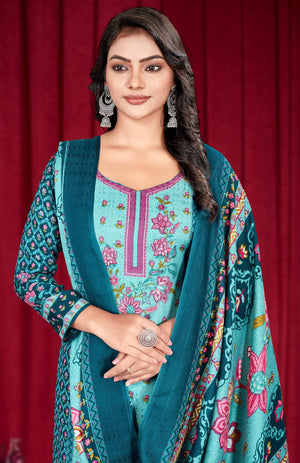 DRAVINAM Trends Women's Pakistani Printed Pashmina Wool Unstitch Salwar Suit Dress Material with Pashmina Printed Shawl Dupatta