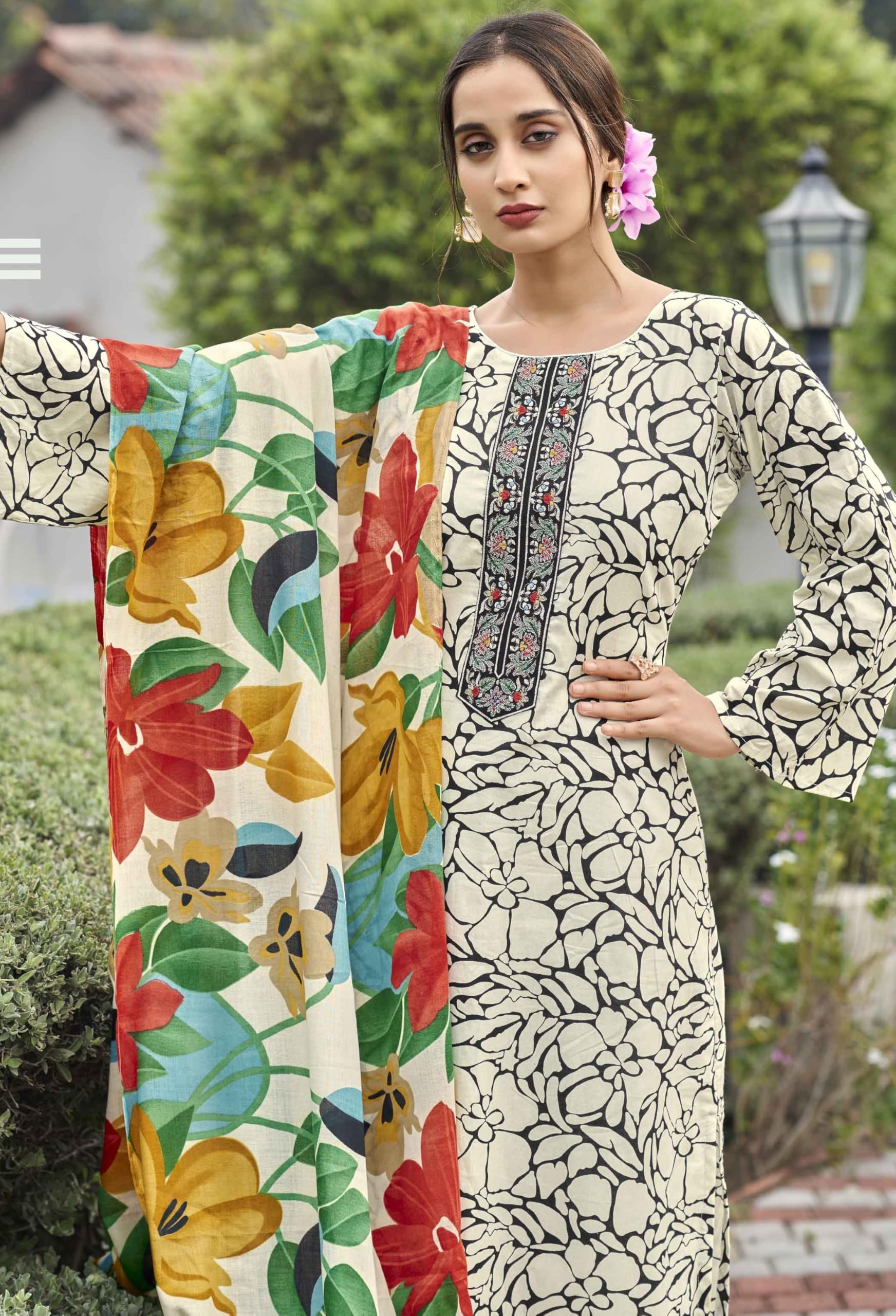 DRAVINAM Trends Kurti 2.50 mtrs, PURE COTTON DYED (2.7 m),PURE LAWN MULMUL DIGITAL PRINT COTTON DUP (2.25|Mehandi Green