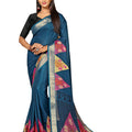 DRAVINAM Trends Women's Khadi Linen Saree With Un-stitched Blouse (SareePe_4_Blue & Black)