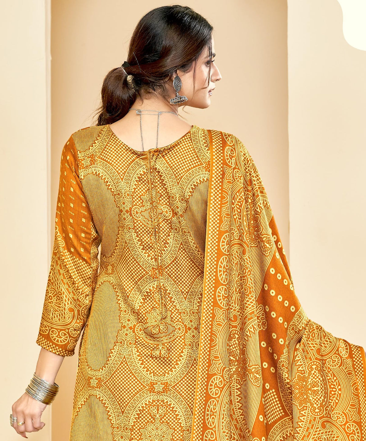 DRAVINAM Trends Women Unstitch Printed Pashmina Suit Dress Material I Digital style Printed Pashmia Top| Pure Pashmina Spun Dyed Bottoms | Luxurious Pure Woolen Shawl Dupatta with Piko work