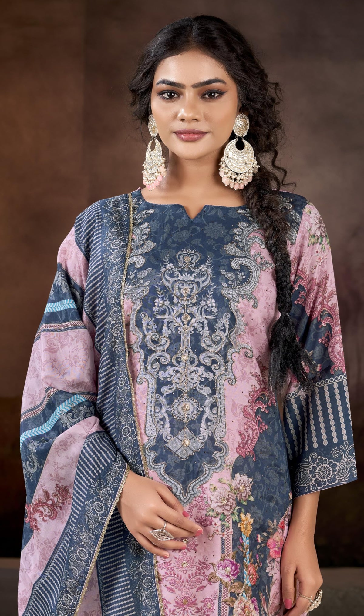 DRAVINAM Trends Pure Viscose Maslin Cotton Digital Printed Heavy Hand Embroidered Suit Dress Material with Unstitched Bottoms and Maslin Printed Dupatta