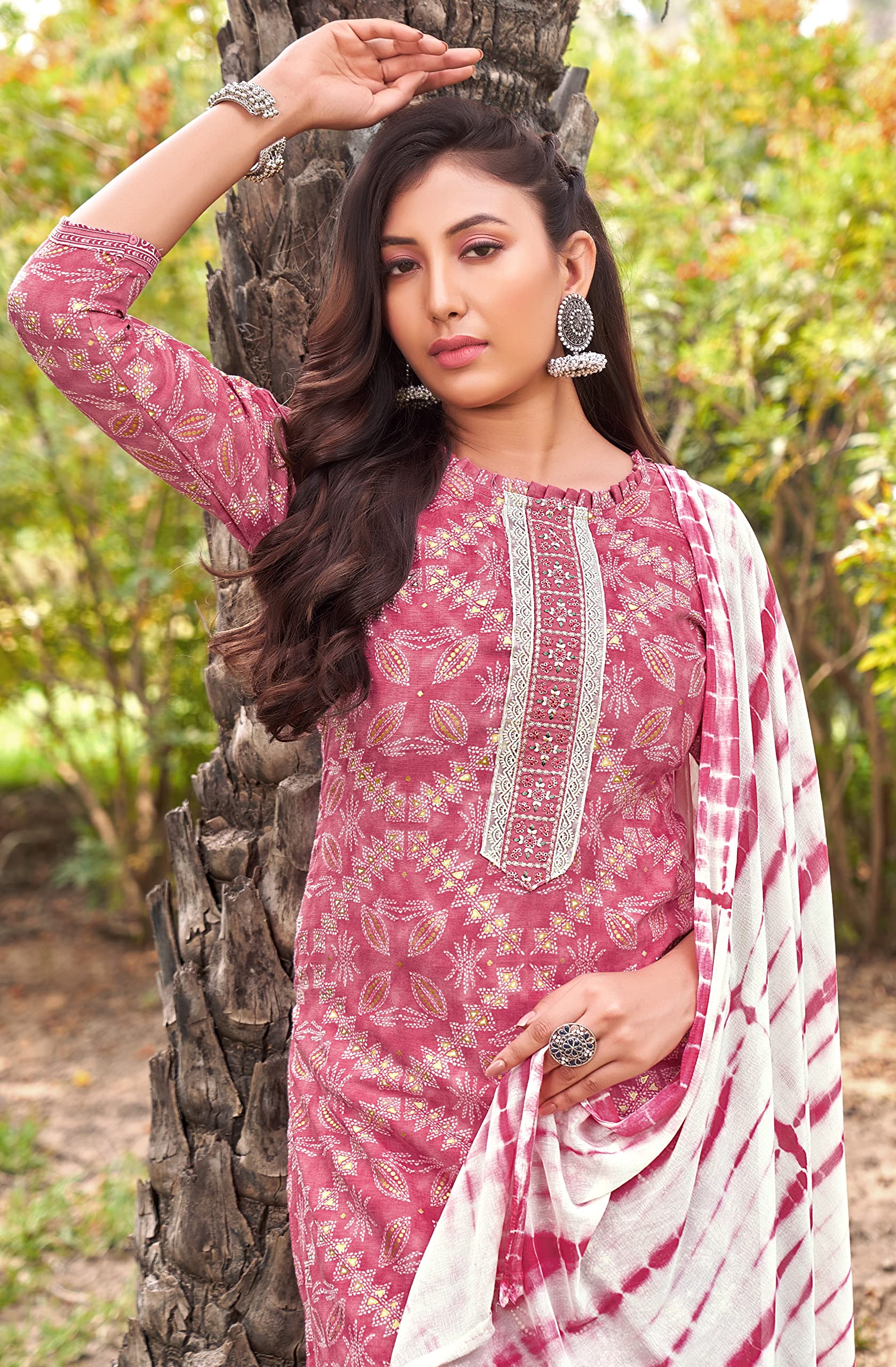 DRAVINAM Trends Women's Cotton Print Unstitched Suit Set (Grey)