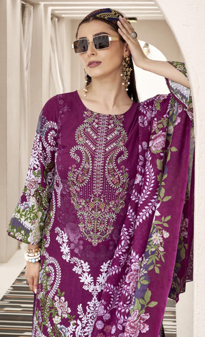 DRAVINAM Trends Women's Pakistani Print Embroidered Unstitcehd Pure Rayon Salwar Suit Dress Materials with Cotton Printed Dupatta