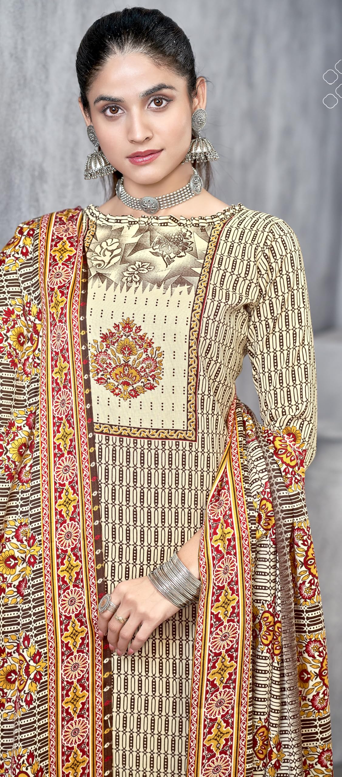 DRAVINAM Trends Pashmina Spun Digital Style Printed Unstitched Salwar Suit for Women with Siroski Work and Twill Printed Shawl Dupatta