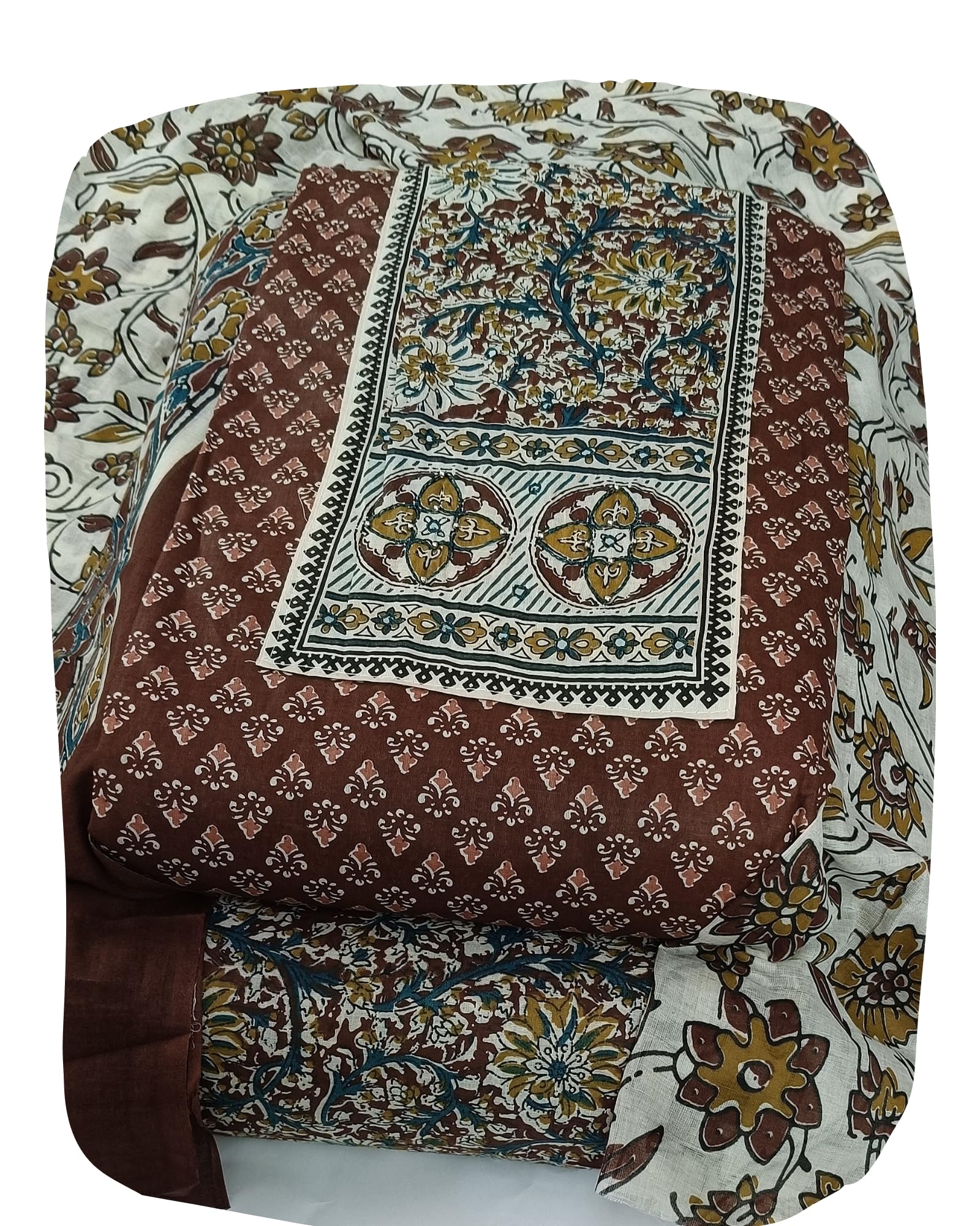 DRAVINAM Trends Women's Ethnic Pure Cotton Jaipuri Printed Unstitched Salwar Suit Dress Material with Dupatta