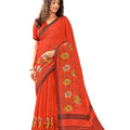 DRAVINAM Trends Women's Handloom Pure Cotton Linen Embroidered Saree with Blouse Piece (Peach Orange)