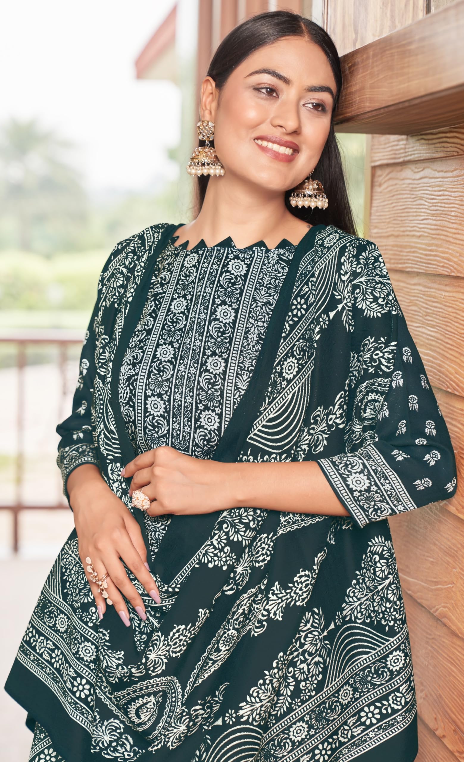 DRAVINAM Trends Women's Unstitched Winter Wear Kashmiri Kani Printed Heavy Woolen Pashmina Salwar Suit Dress Material with Digital Printed Printed Shawl Dupatta