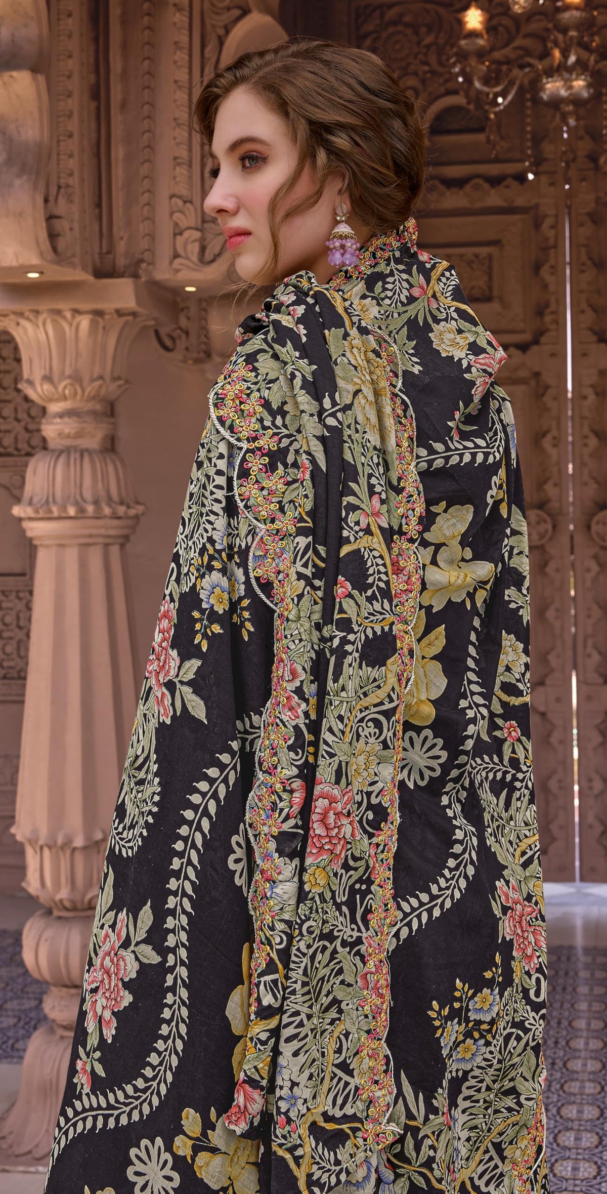 DRAVINAM Trends Women's Unstitched Pakistani Digital Print Embroidered Pure Cotton Salwar Suit Dress Materials with Cotton Embroidered Cutwork Dupatta