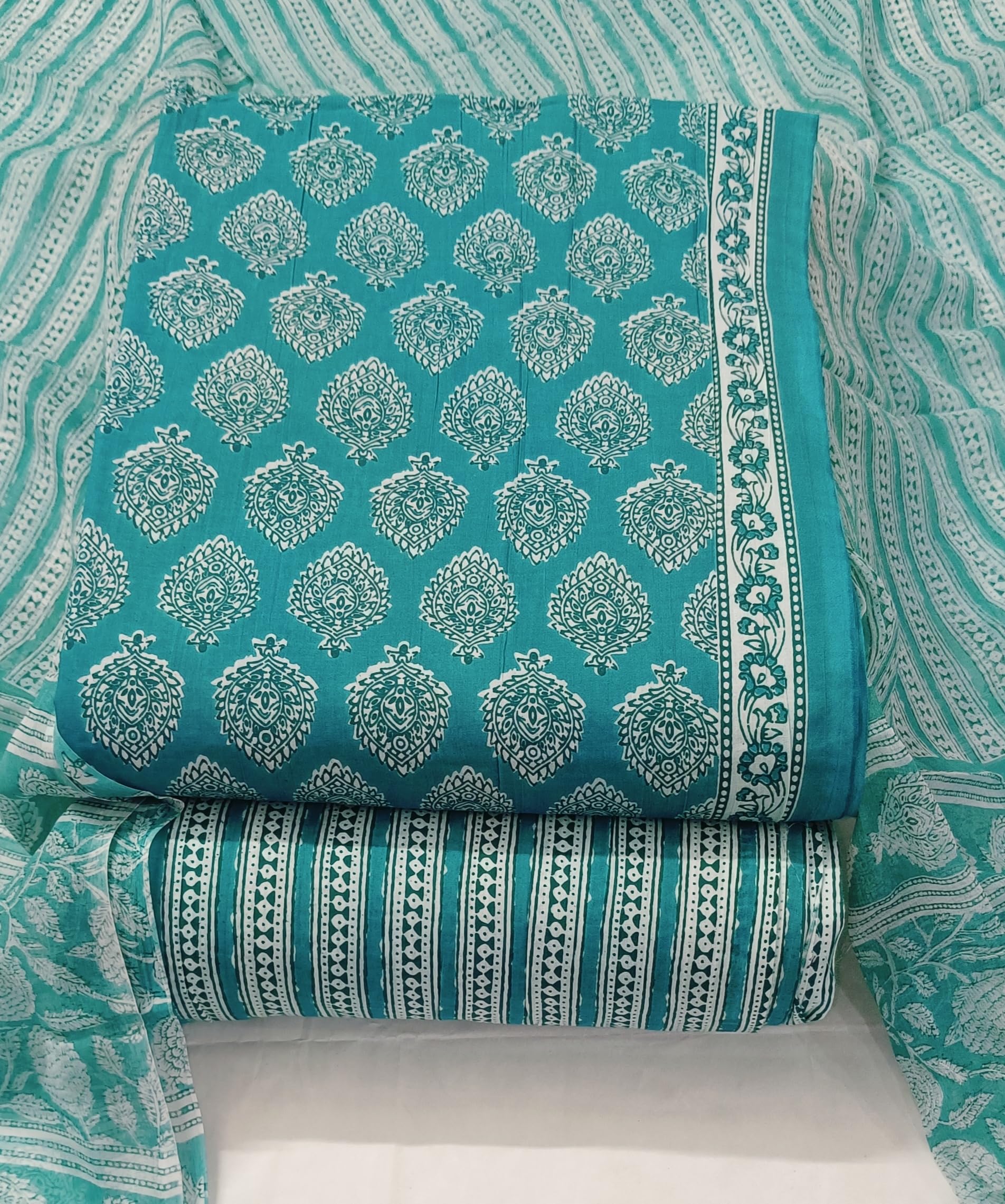 DRAVINAM Trends Jaipuri Printed Pure Cambric Unstitched Cotton Suit Dress Material with Chiffon Printed Dupatta