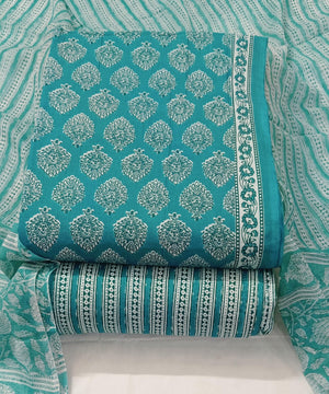 DRAVINAM Trends Jaipuri Printed Pure Cambric Unstitched Cotton Suit Dress Material with Chiffon Printed Dupatta