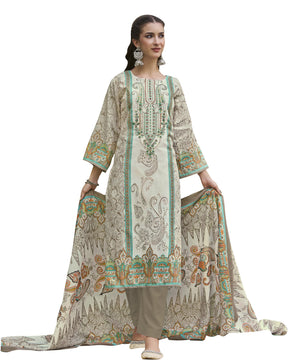 DRAVINAM Trends Kurti 2.50 mtrs, Pure Cotton Salwar (3 mtrs apx), Pure Cotton Mal Mal Print (2.30|Light Brown 1