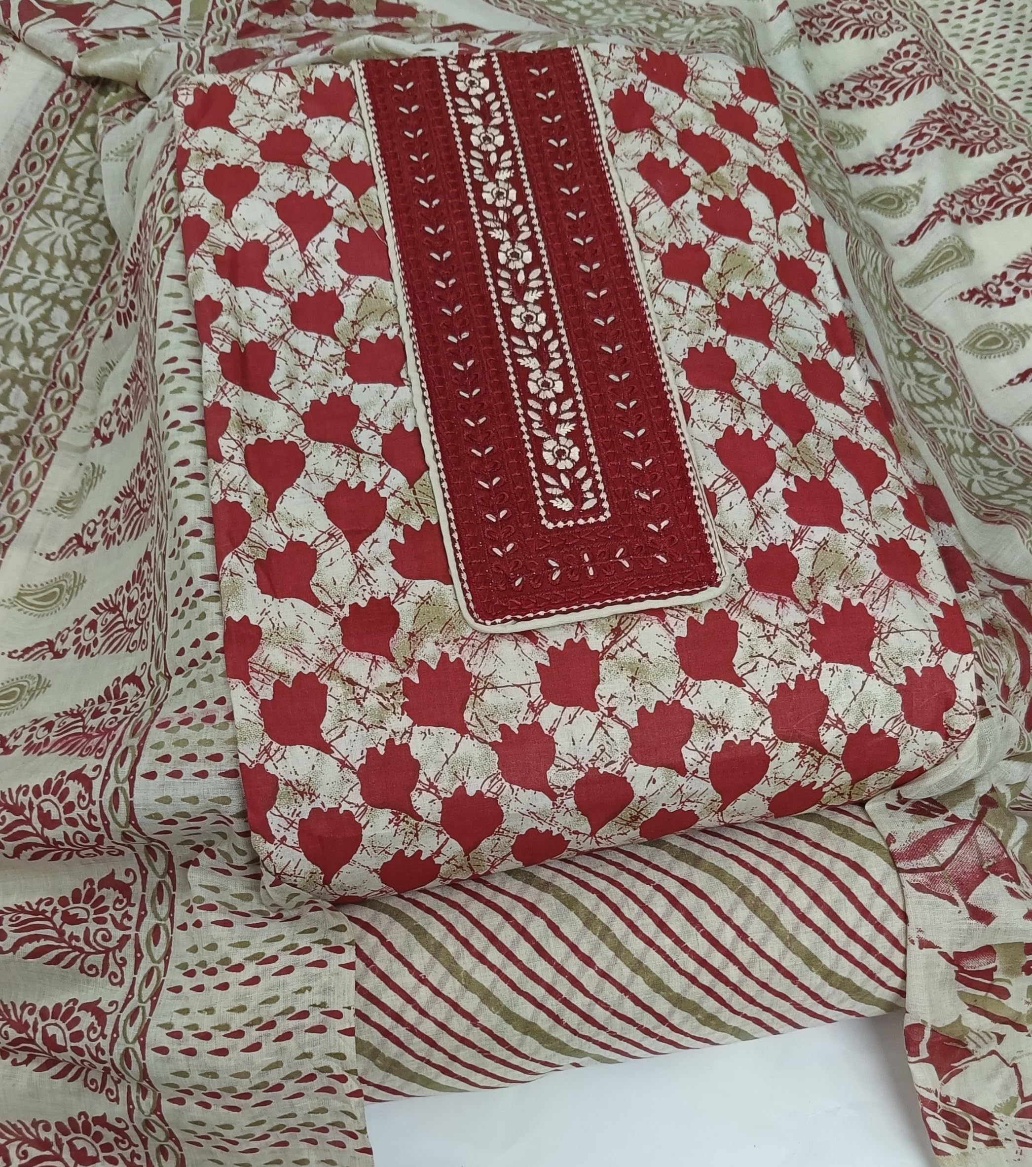 DRAVINAM Trends Women's Cambric Cotton Dress Material | Unstitch Printed Suit Set with Cotton Dupatta