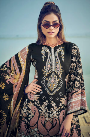 DRAVINAM Trends Women's Unstitched Premium Cotton Suit Material - Soft Digital Printed Embroidered Kameez II Matching Bottoms II Malmal Printed Dupatta