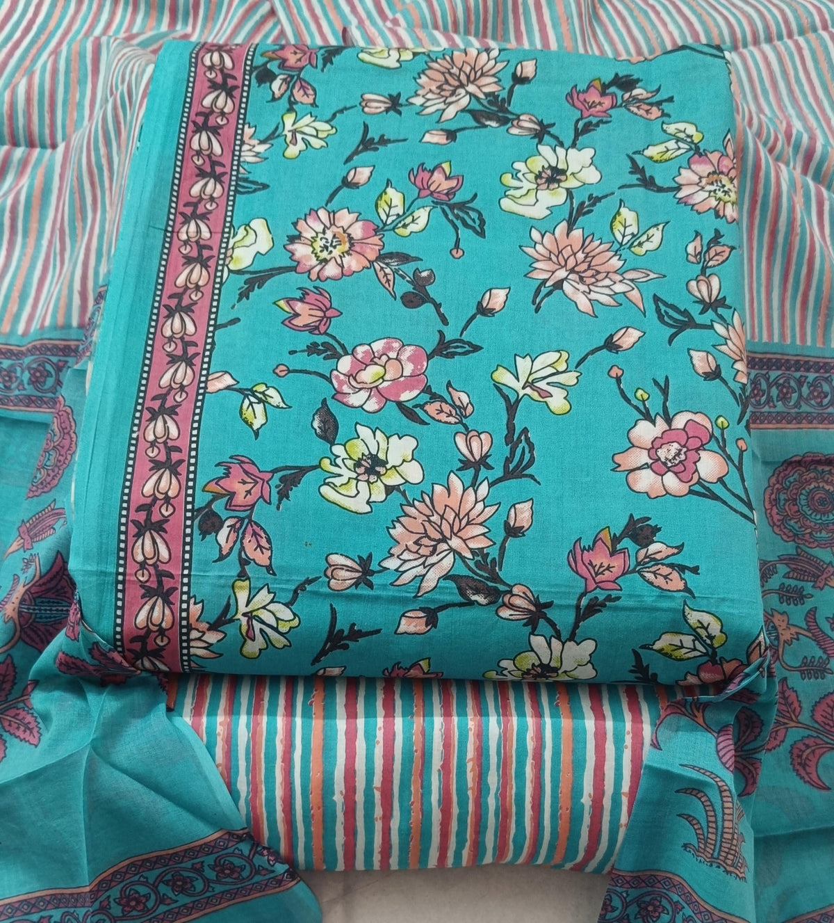 DRAVINAM Trends Jaipuri Print Cambric Cotton Unstitched Salwar Suit Dress Material for Women with Mulmul Cotton Dupatta