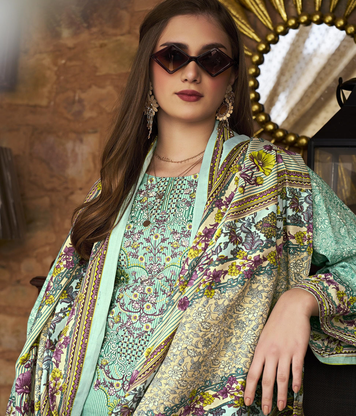 DRAVINAM Trends Unstitched Pakistani Embroidered Pure Cotton Salwar Suit Dress Materials with Cotton Dupatta