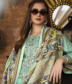 DRAVINAM Trends Unstitched Pakistani Embroidered Pure Cotton Salwar Suit Dress Materials with Cotton Dupatta