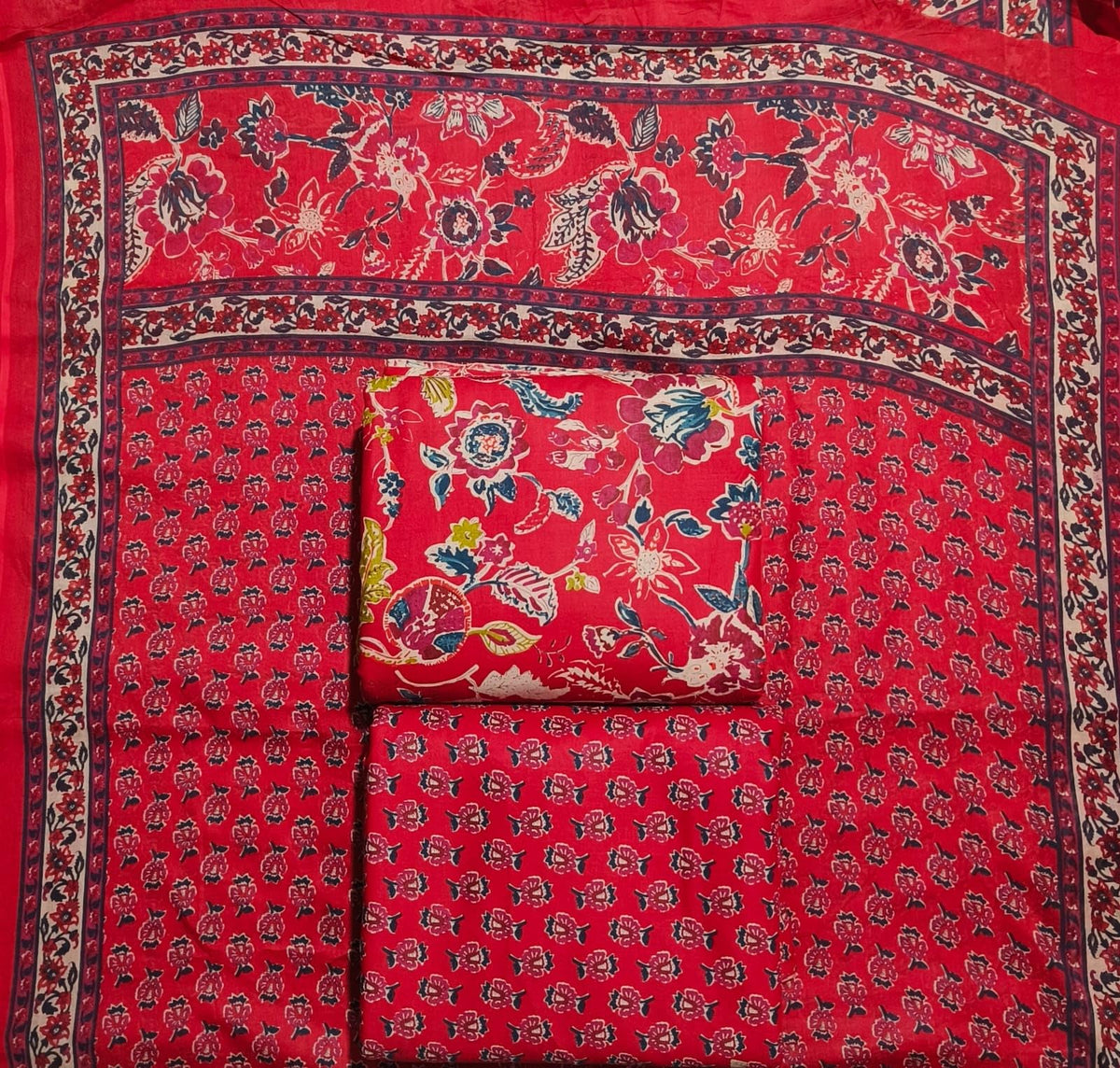 DRAVINAM Trends Jaipuri Print Cambric Cotton Unstitched Salwar Suit Dress Material for Women with Mulmul Cotton Dupatta