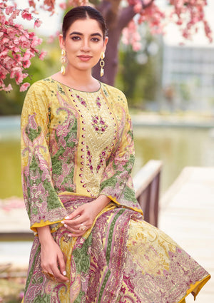 DRAVINAM Trends Women's Unstitched Salwar Suit Dress Material - Cotton Digital Printed Organza Embroidered Kameez II Unstitch Bottoms II Cotton Dupatta