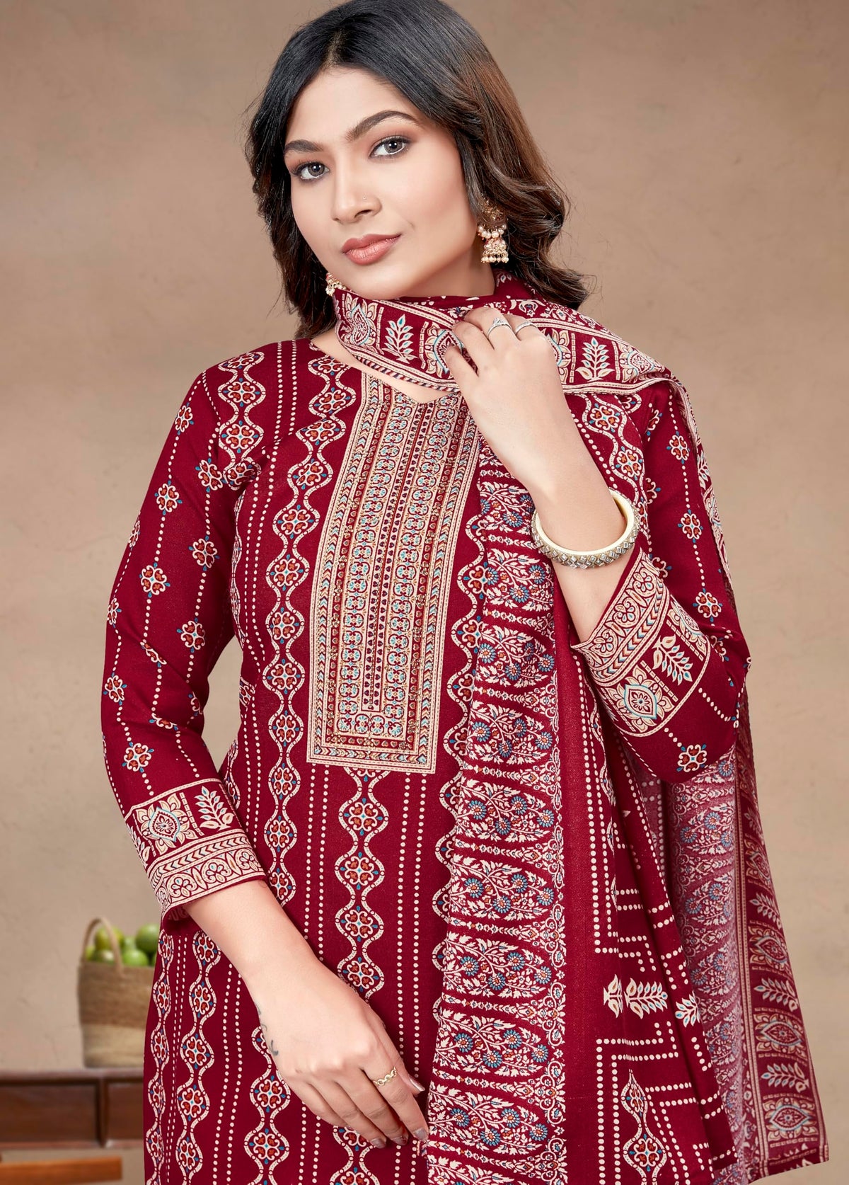 DRAVINAM Trends Heavy Pashmina Spun Digital Style Kani Kashmiri Printed Unstitched Salwar Suit for Women with Siroski Work and Printed Pashmina Shawl Dupatta
