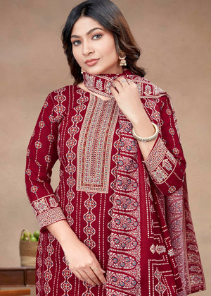 DRAVINAM Trends Heavy Pashmina Spun Digital Style Kani Kashmiri Printed Unstitched Salwar Suit for Women with Siroski Work and Printed Pashmina Shawl Dupatta