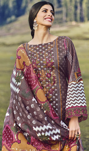DRAVINAM Trends Unstitched Pakistani Print Embroidered Cotton Salwar Suit Dress Materials with Dupatta
