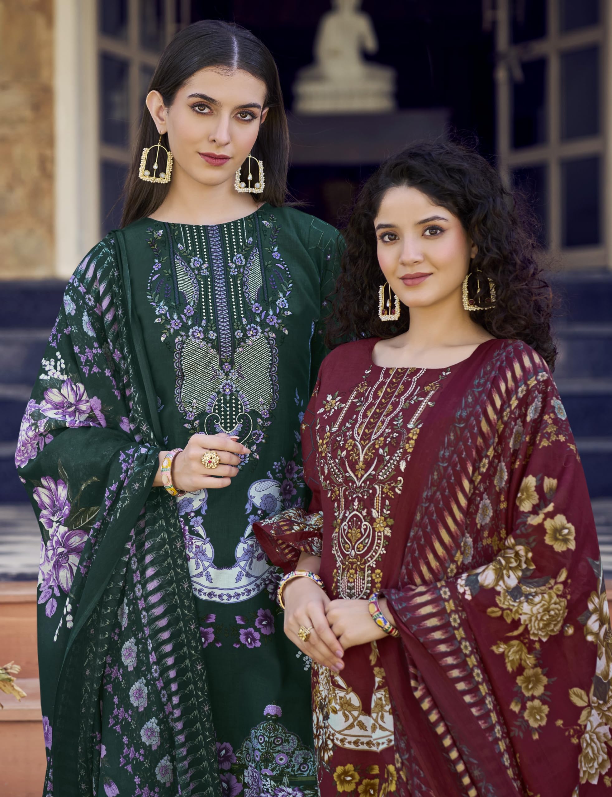 Women’s Dress Set | Pure Cotton with Print & Heavy Embroidery (2.5m), Mal Mal Dupatta (2.3m), Bottom (3m) | Available in Unstitched & Stitched Options (BLUE, XL - 42 Inch, Stitched)
