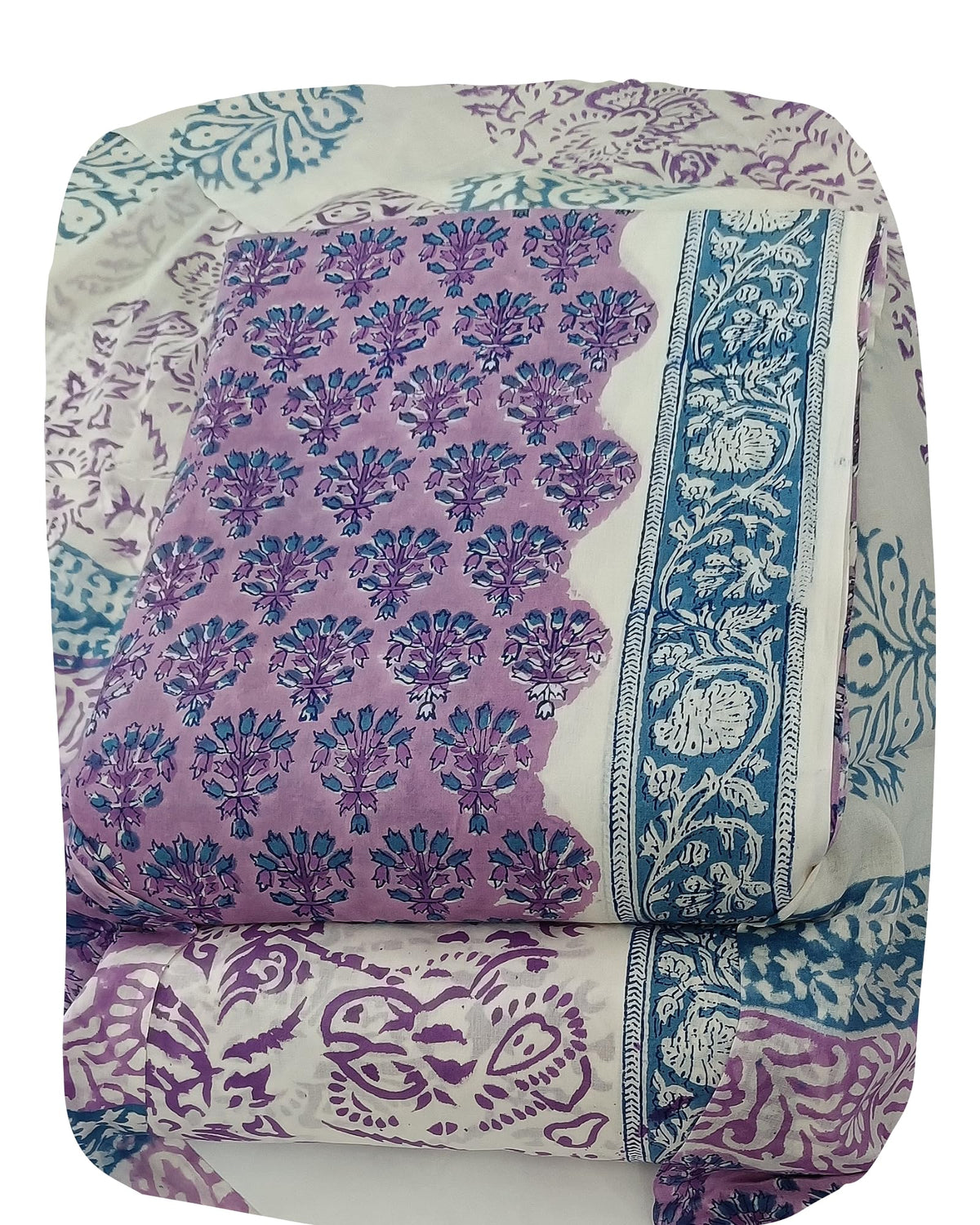 DRAVINAM Trends Hand Block Dabu Print Indigo Cambric Unstitched Cotton Suit Dress Material for Women with Mulmul Cotton Hand Printed Dupatta