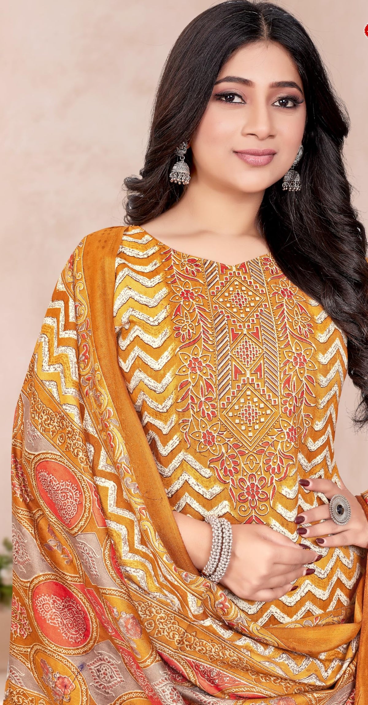DRAVINAM Trends Women's Winter Wear Pakistani Printed Pashmina Unstitch Salwar Suit Dress Material with Pashmina Printed Shawl Dupatta