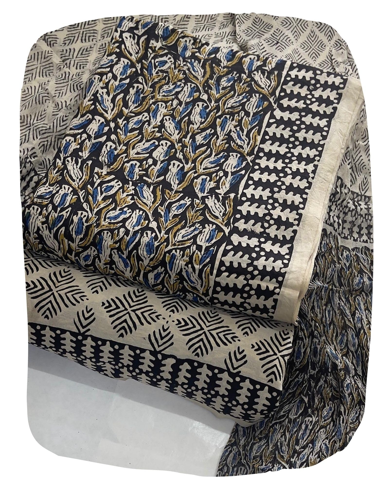 DRAVINAM Trends Hand Block Print Cambric Cotton Unstitched Salwar Suit Set for Women with Pure Chiffon Hand Printed Dupatta