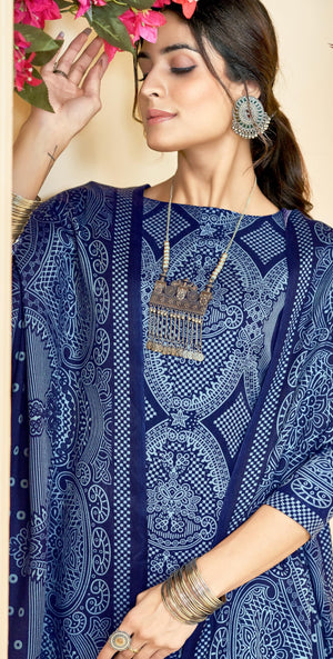 DRAVINAM Trends Women Unstitch Printed Pashmina Suit Dress Material I Digital style Printed Pashmia Top| Pure Pashmina Spun Dyed Bottoms | Luxurious Pure Woolen Shawl Dupatta with Piko work