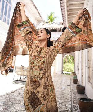DRAVINAM Trends Women Unstitched Pakistani Print Embroidered Cotton Salwar Suit Dress Materials with Dupatta, Free Size