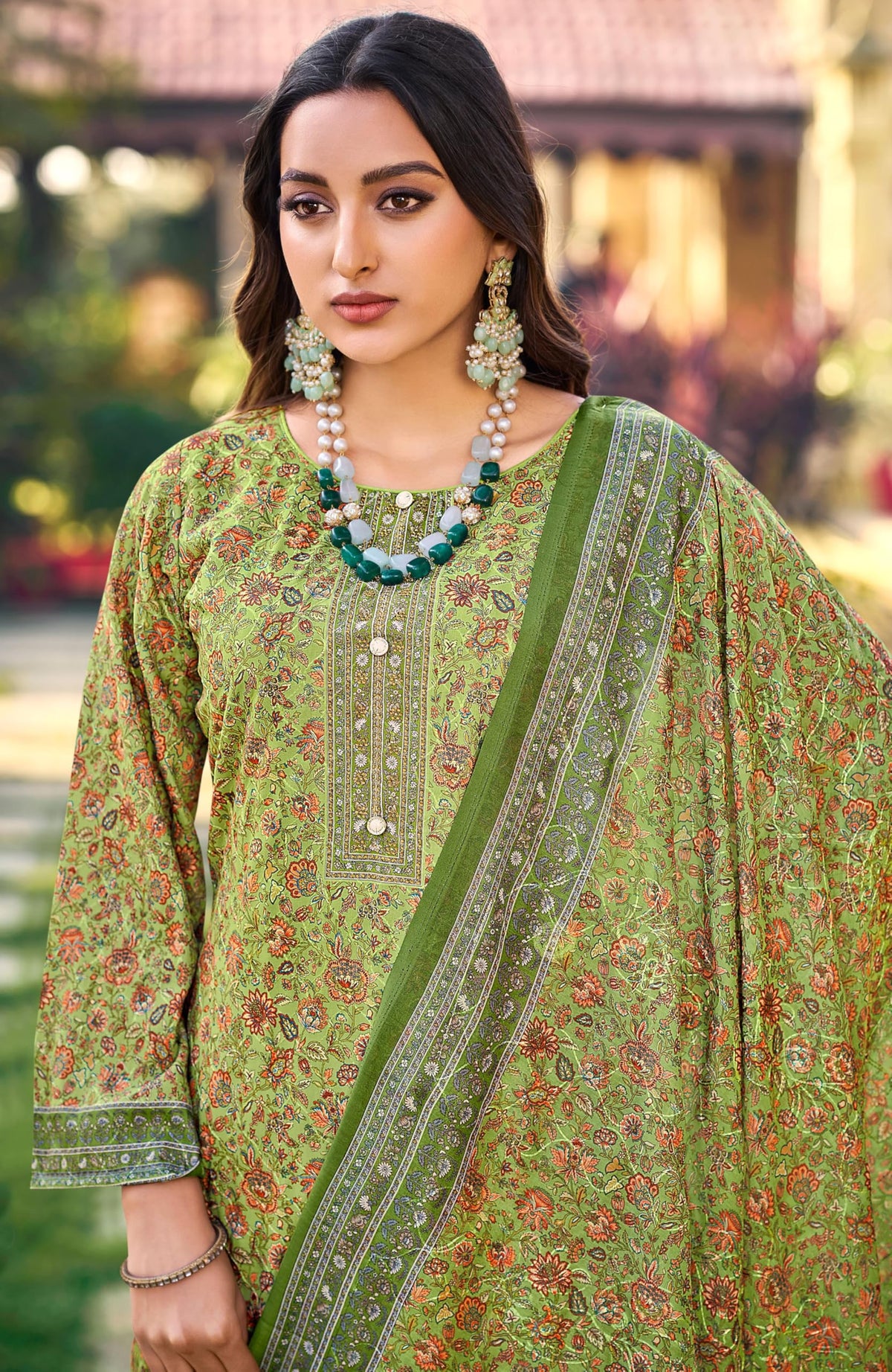 DRAVINAM Trends Women's Unstitched Salwar Suit Dress Material - Cotton Digital Printed Organza Embroidered Kameez II Unstitch Bottoms II Cotton Dupatta