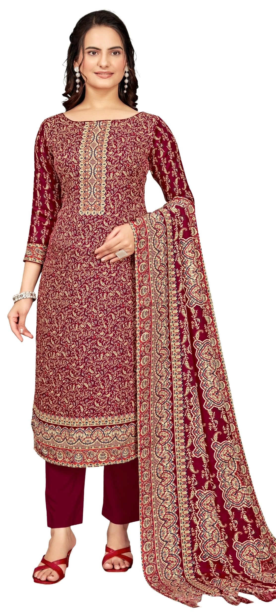 DRAVINAM Trends Women's Unstitched Winter Wear Kaani Digital Printed Heavy Woolen Pashmina Salwar Suit Dress Material with Printed Shawl Dupatta