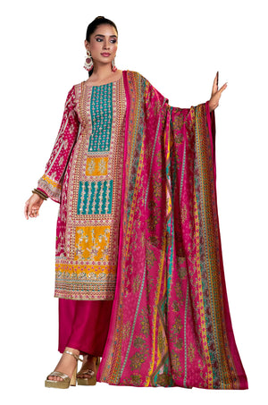 DRAVINAM Trends Women's Unstitched Embroidered Suit Dress Material - Heavy Viscose Rayon Printed Top with Fancy Hand Embroidery (2.5m), Rayon Bottom (2.8m), Cotton Dupatta (2.25m)