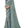 DRAVINAM Trends Printed Pure Georgette Printed Saree With Digital Border & Blouse (Green)