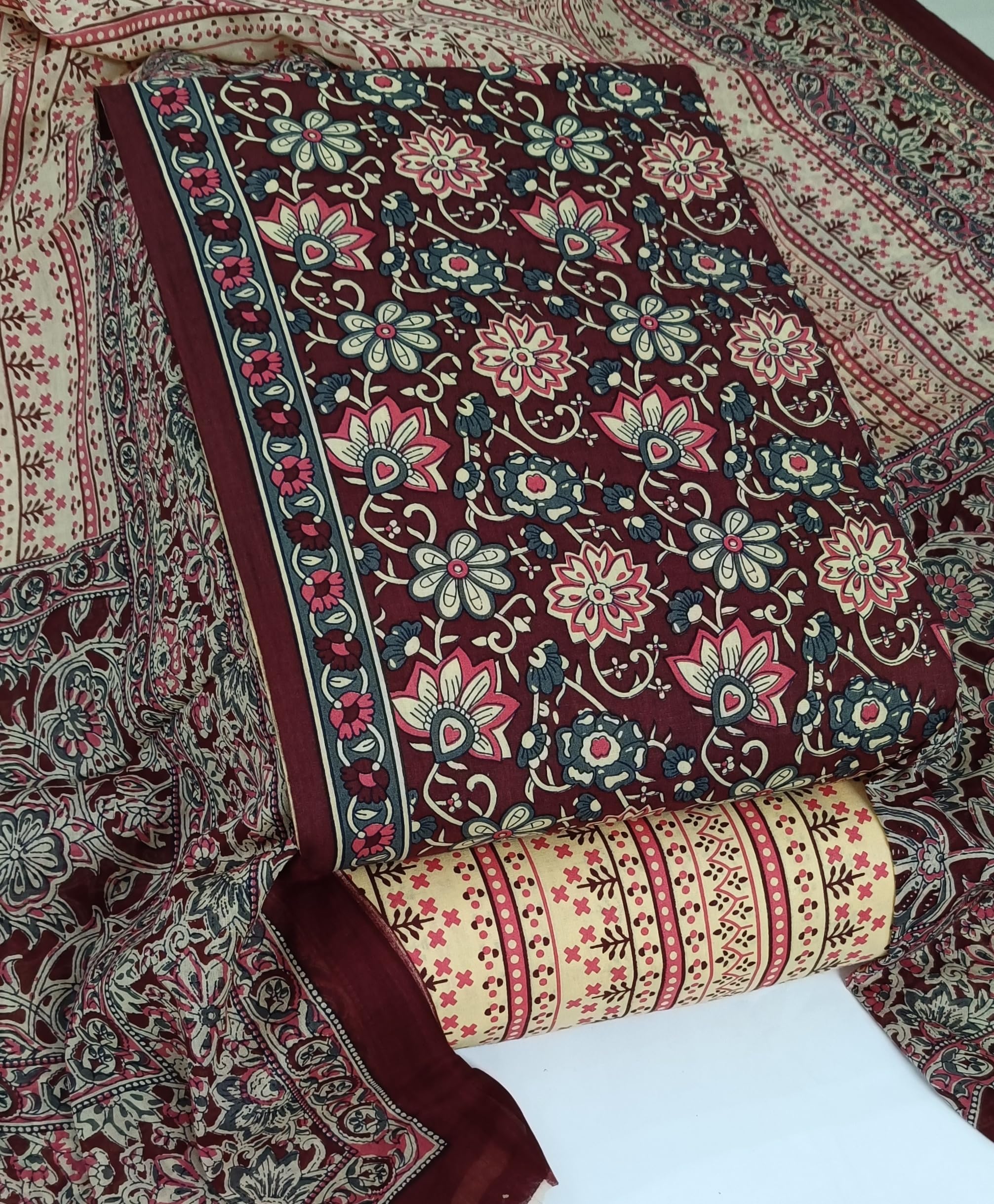DRAVINAM Trends Jaipuri Print Cambric Cotton Unstitched Salwar Suit Dress Material for Women with Mulmul Cotton Dupatta