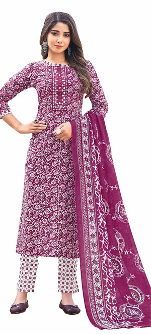 DRAVINAM Trends Women's Unstitched Cambric Cotton Printed Embroidered Salwar Suit Dress Material with Printed Cotton Digital printed Dupatta (Blue)