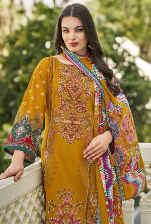 DRAVINAM Trends Women's Unstitched Salwar Suit Dress Material - Cotton Digital Printed Organza Embroidered Kameez II Solid Bottoms II Printed Dupatta