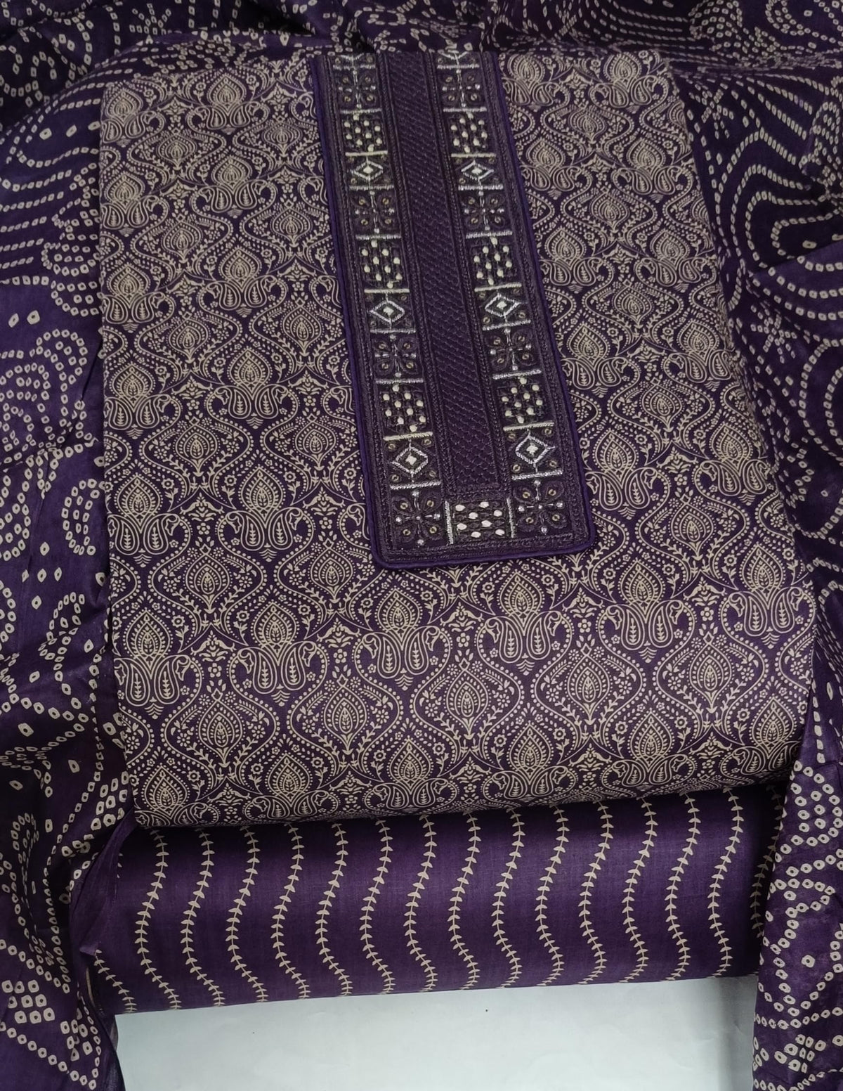 DRAVINAM Trends Women's Printed Embroidered and Hand Work Premium Cotton Jaipuri Unstitched Salwar Suit Dress Material with Mulmul Cotton Dupatta