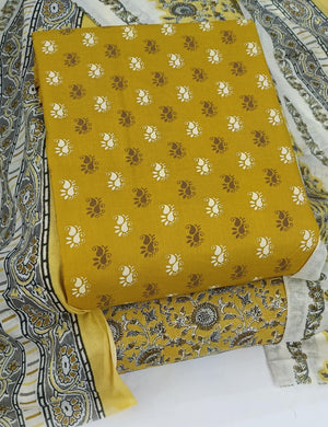 DRAVINAM Trends Women's Ethnic Pure Cotton Jaipuri Printed Unstitched Salwar Suit Dress Material with Dupatta