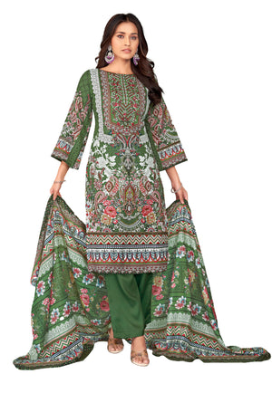 DRAVINAM Trends Lawn Cotton Pakistani Embroidered Suit Dress Material with Unstitched Bottoms and Cotton Dupatta