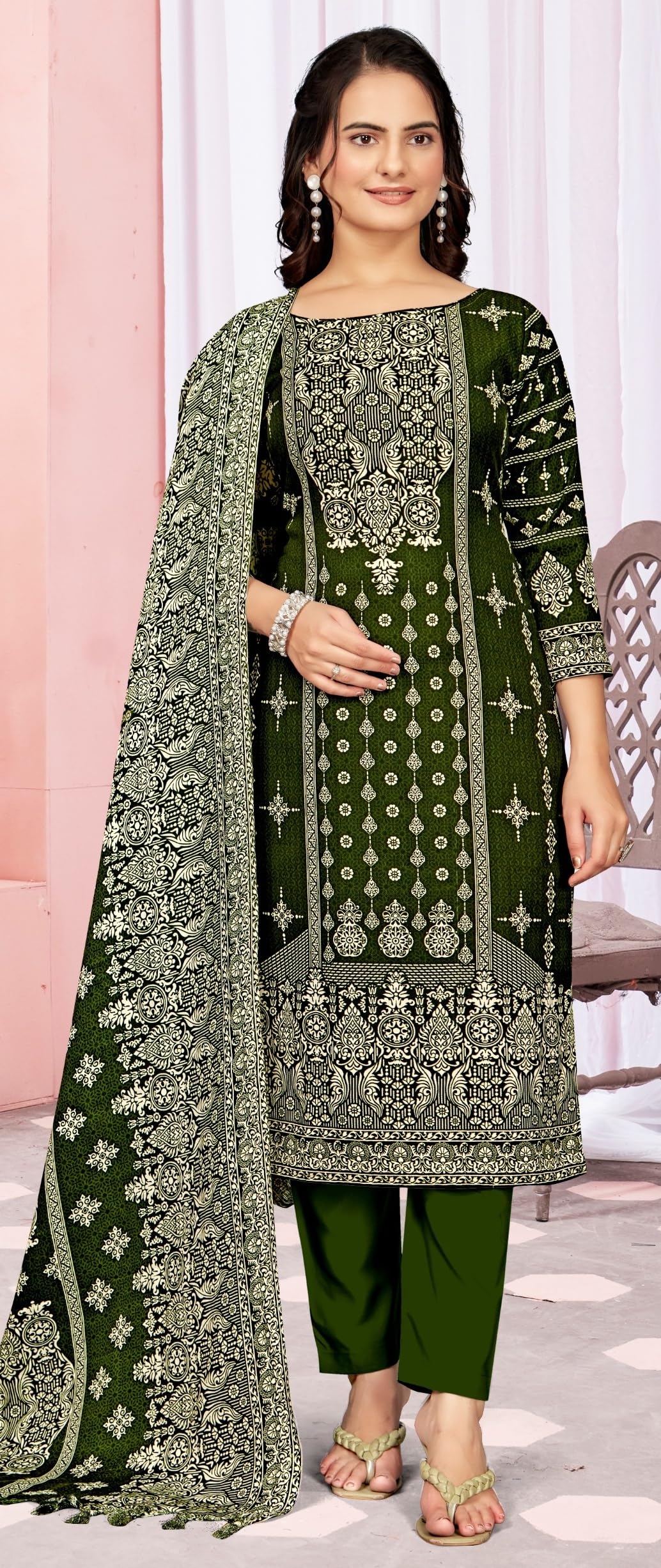 DRAVINAM Trends Women's Unstitched Winter Wear Digital Printed Heavy Woolen Pashmina Salwar Suit Dress Material with Printed Shawl Dupatta