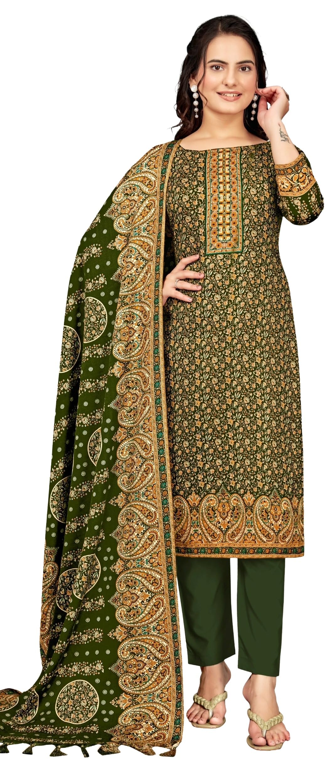 DRAVINAM Trends Women's Unstitched Winter Wear Kaani Digital Printed Heavy Woolen Pashmina Salwar Suit Dress Material with Printed Shawl Dupatta