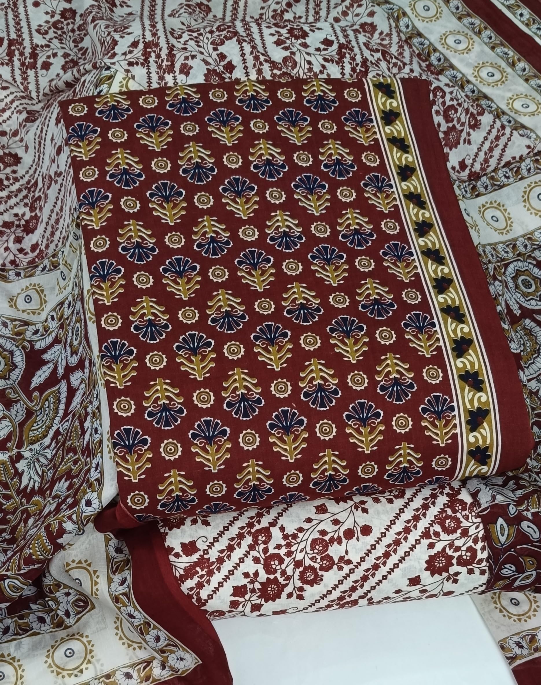 DRAVINAM Trends Jaipuri Print Cambric Cotton Unstitched Salwar Suit Dress Material for Women with Mulmul Cotton Dupatta