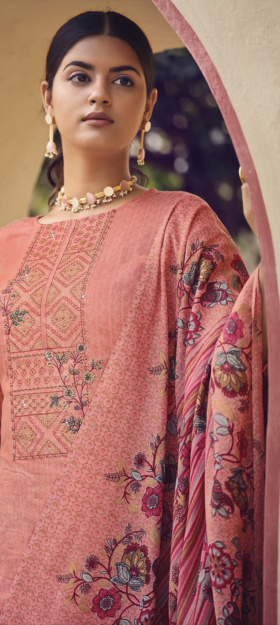 DRAVINAM Trends Women Unstitched Pakistani Print Embroidered Cotton Salwar Suit Dress Materials With Cotton Dupatta