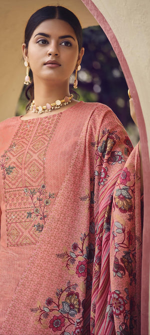 DRAVINAM Trends Women Unstitched Pakistani Print Embroidered Cotton Salwar Suit Dress Materials With Cotton Dupatta