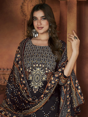 DRAVINAM Trends Women's Printed Woolen Pashmina Unstitch Salwar Suit Dress Material with Digital Woolen Warm Shawl Dupatta