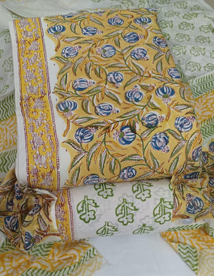 DRAVINAM Trends Hand Block Dabu Print Indigo Cambric Unstitched Cotton Suit Dress Material for Women with Mulmul Cotton Hand Printed Dupatta