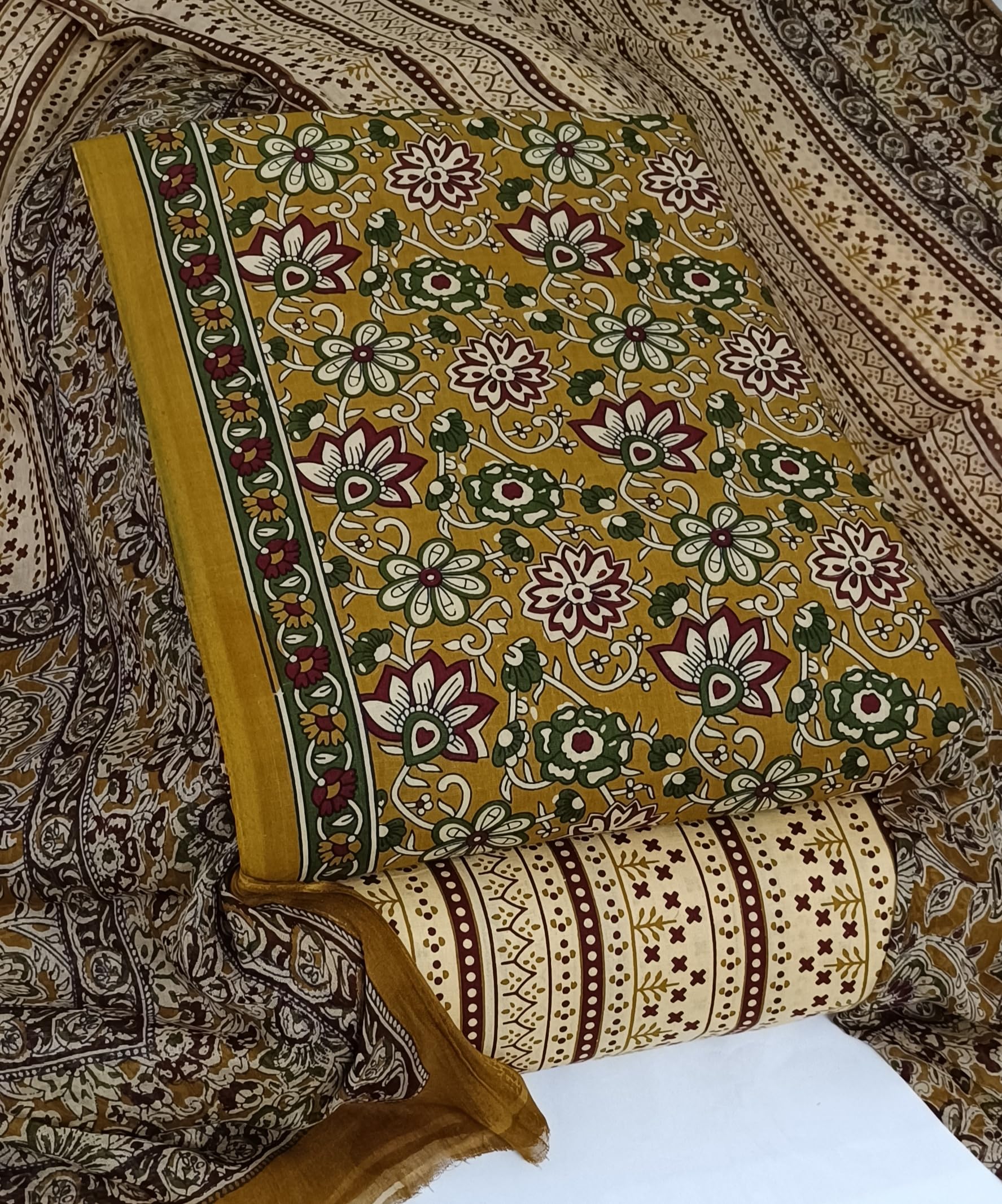 DRAVINAM Trends Jaipuri Print Cambric Cotton Unstitched Salwar Suit Dress Material for Women with Mulmul Cotton Dupatta